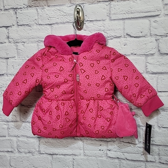 NWT Rothschild 18M Full Zipper Winter Coat With Mittens Pink Hearts‎ Hood jacket - Picture 1 of 9